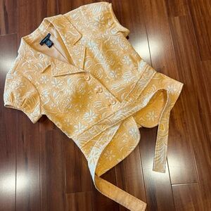 ARDEN B Orange Blazer Jacket Short Sleeve Floral Textured Button Collared Size 8